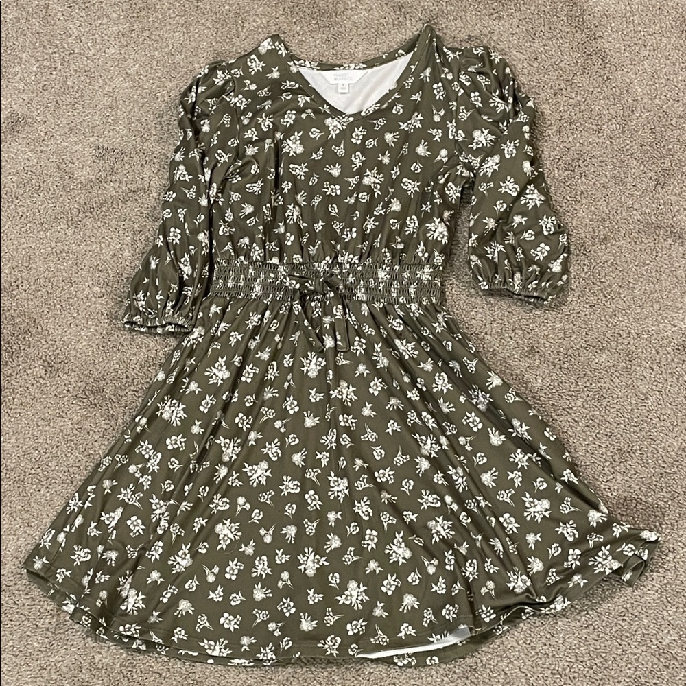 Market & Spruce Olive Dress with White Floral Design